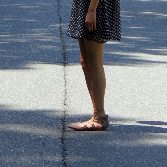 Gray Lace Up Pointed Toe Flats - Picture 2 of 4